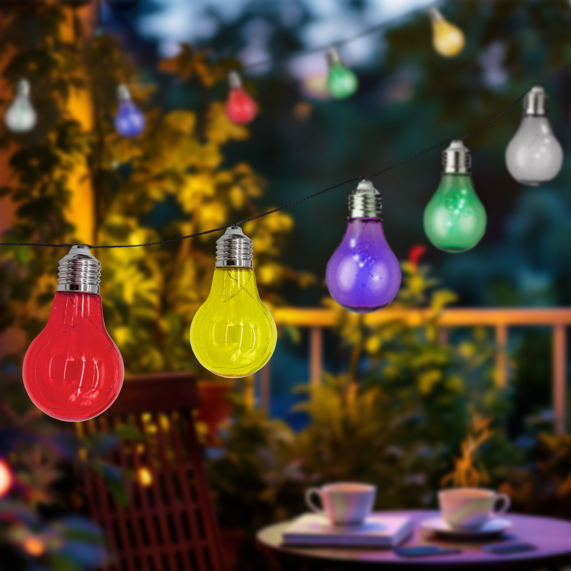 Solar Lichterkette 10 LED Glühbirnen bunt 180 cm