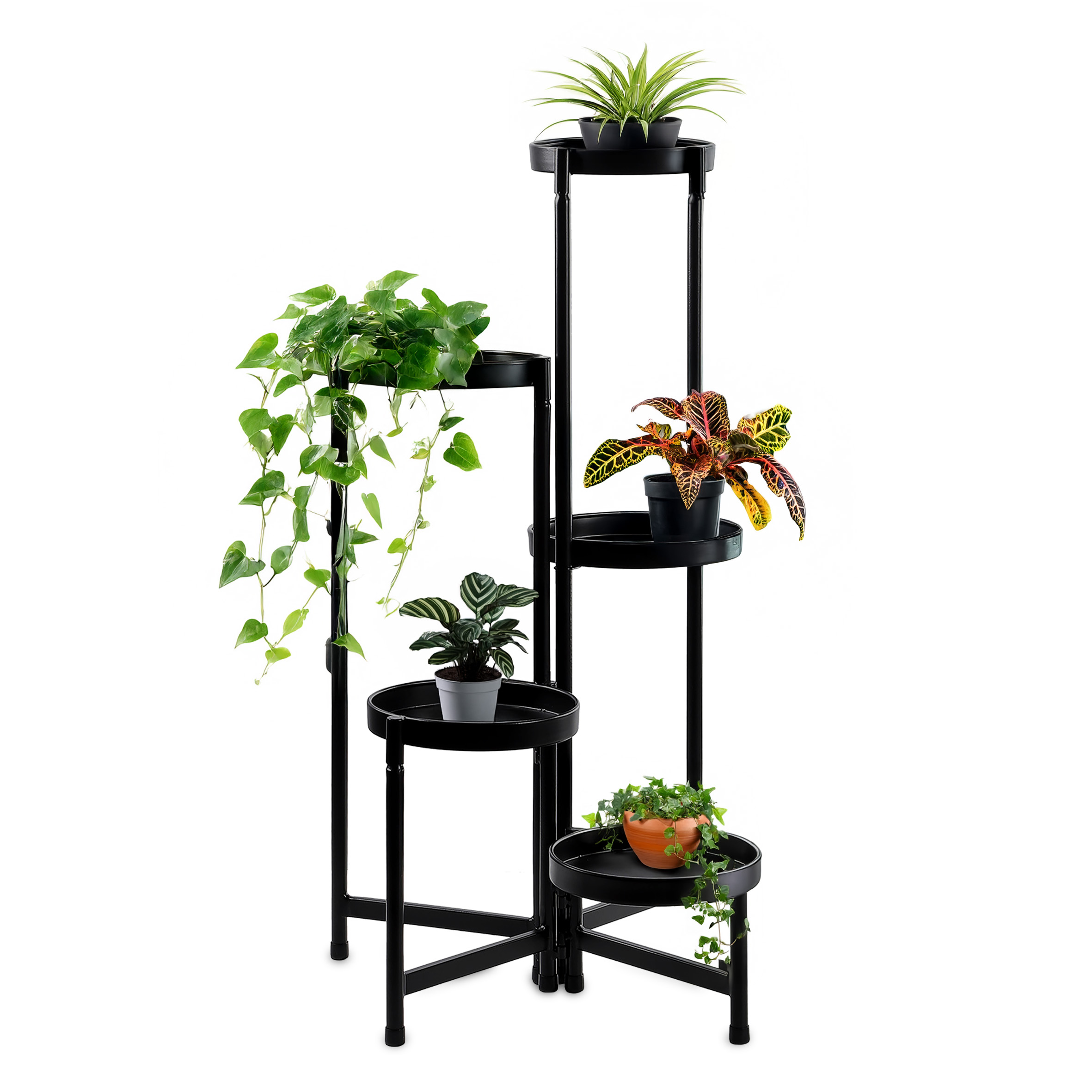 Metall Blumen Treppe schwarz - 5 Ablagen