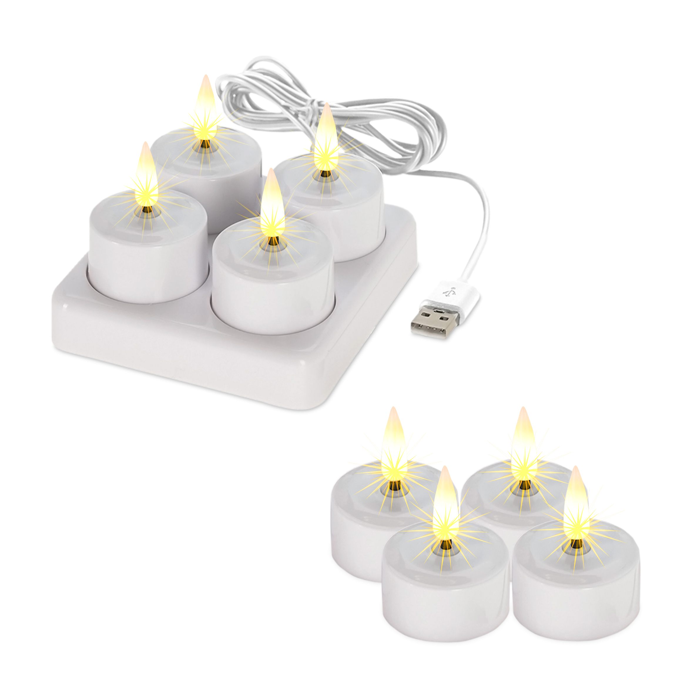 LED Akku Teelicht warm weiß + Ladestation - 8er Set