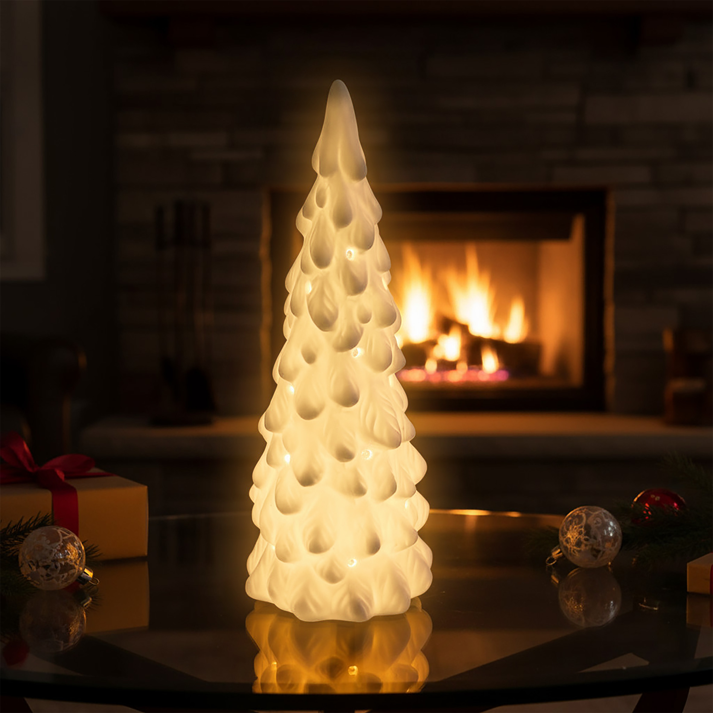 LED Porzellan Baum Tisch Leuchte weiß - 26 cm