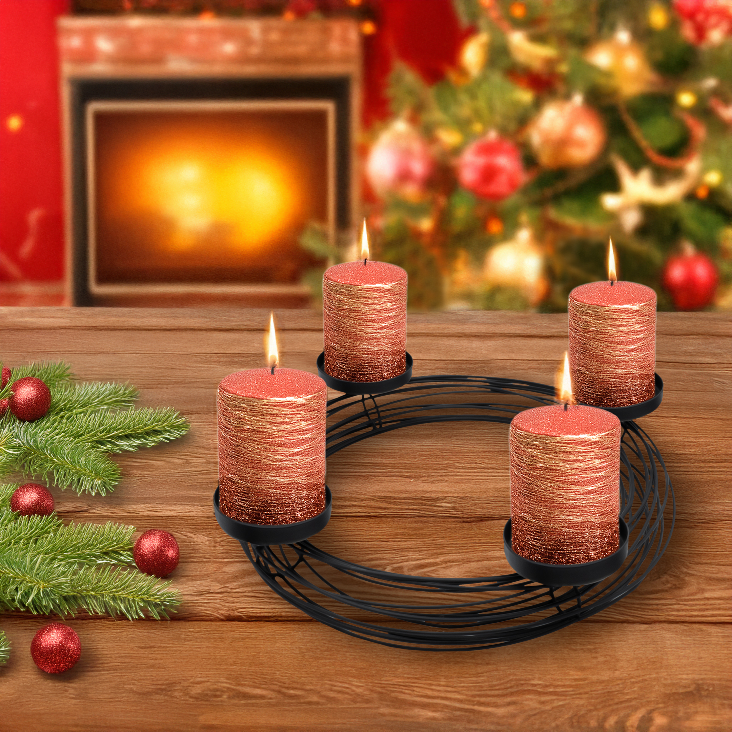 Metall Advents Kranz Gitter Korb schwarz 36cm - Weihnachten Deko Kerzen Ständer