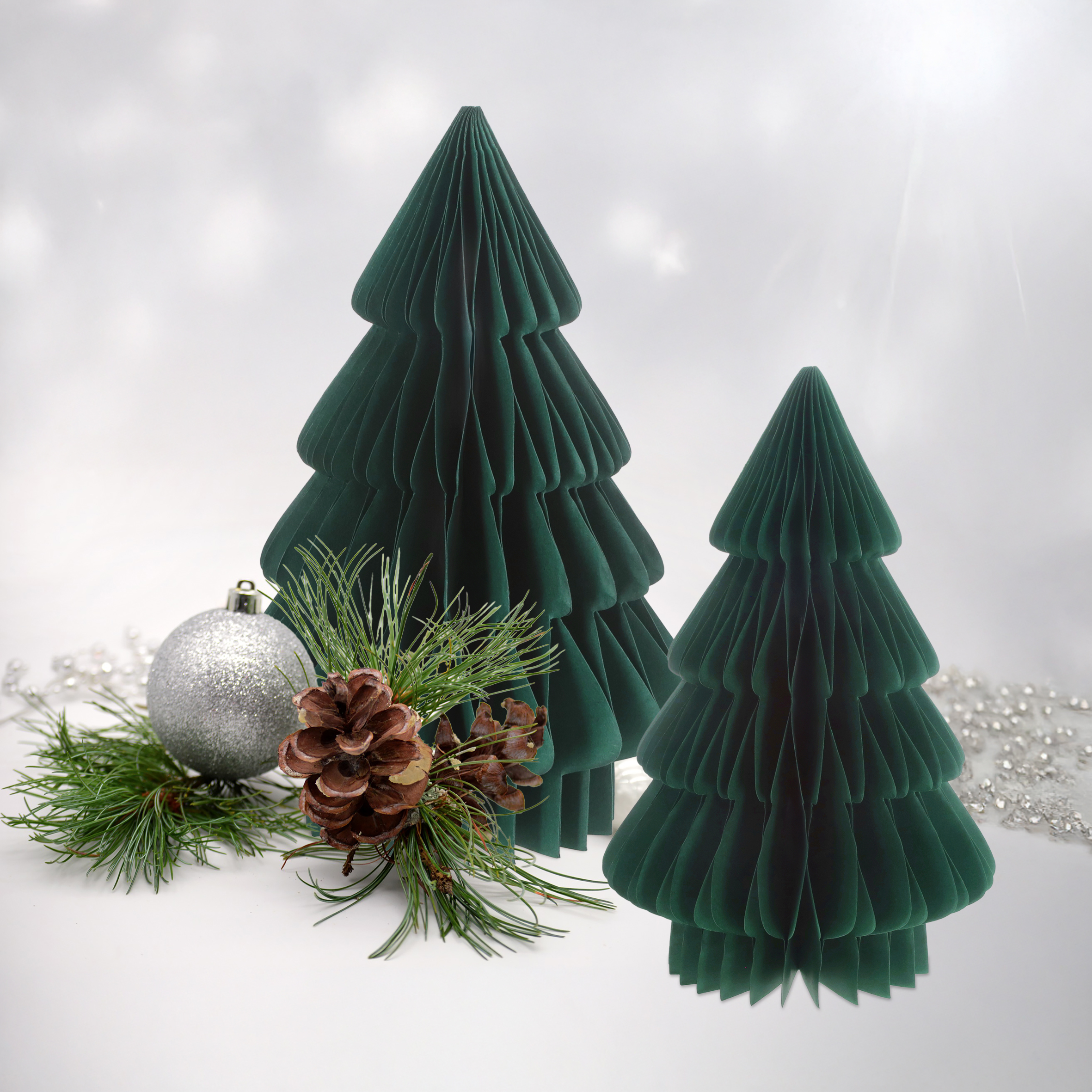 Papier Tannenbaum Aufsteller 2er Set - grün